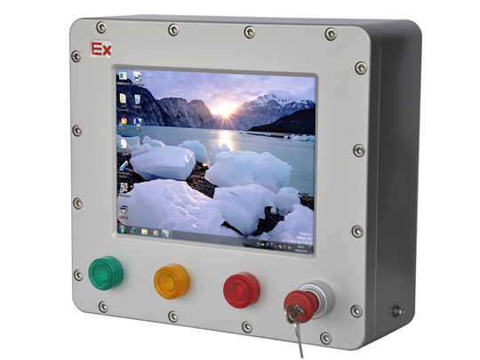 防爆触摸显示器可根据需求安装急停、复位、旋转等按钮